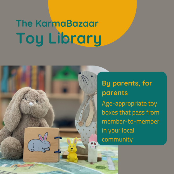 A picture of toys that says "by parents, for parents" and "age appropriate boxes"